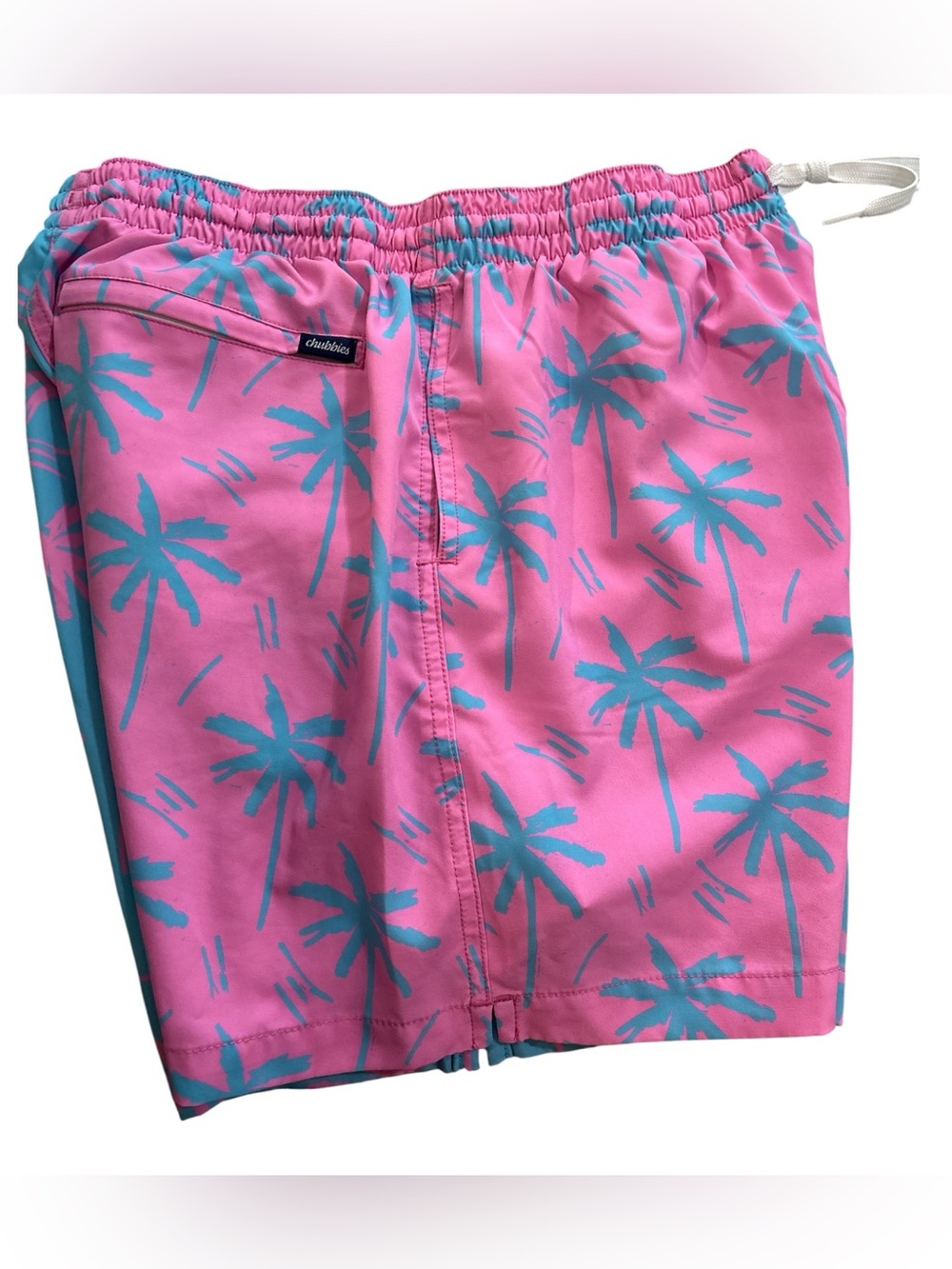 chubbies Pink Swim Shorts with Teal Palm Print